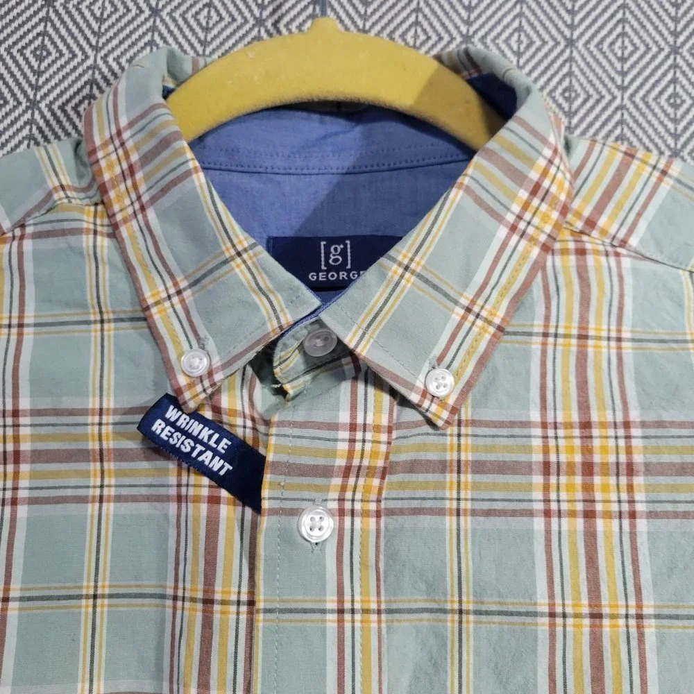 NWOT George Classic Multi-colored Long Sleeve Button Up kle Resistant Size Small